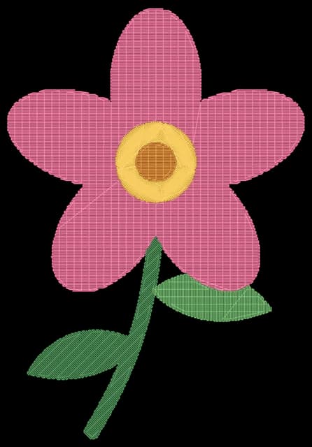 The flower as embroidery on black fabric, in five thread colors