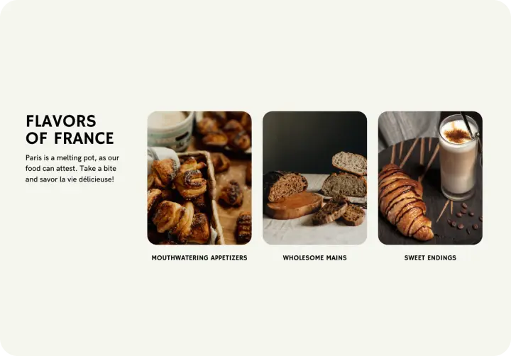 Digital display content showing food menu